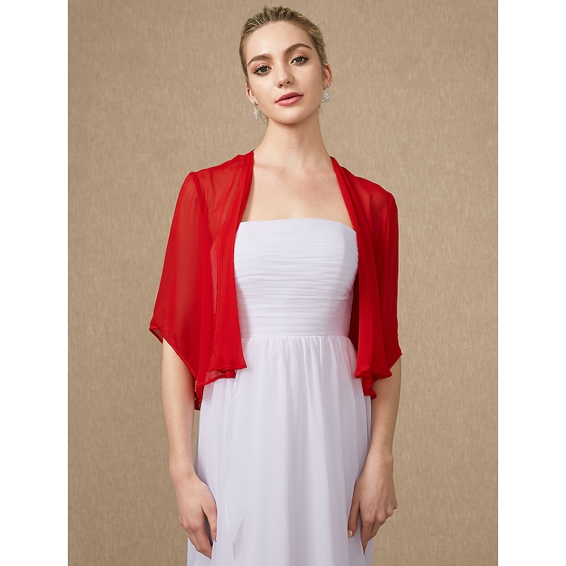 Women's Wrap Bolero Pure Basic Sun Protection Half Sleeve Chiffon Wedding Guest Wraps With Pure Color For Wedding All Seasons4