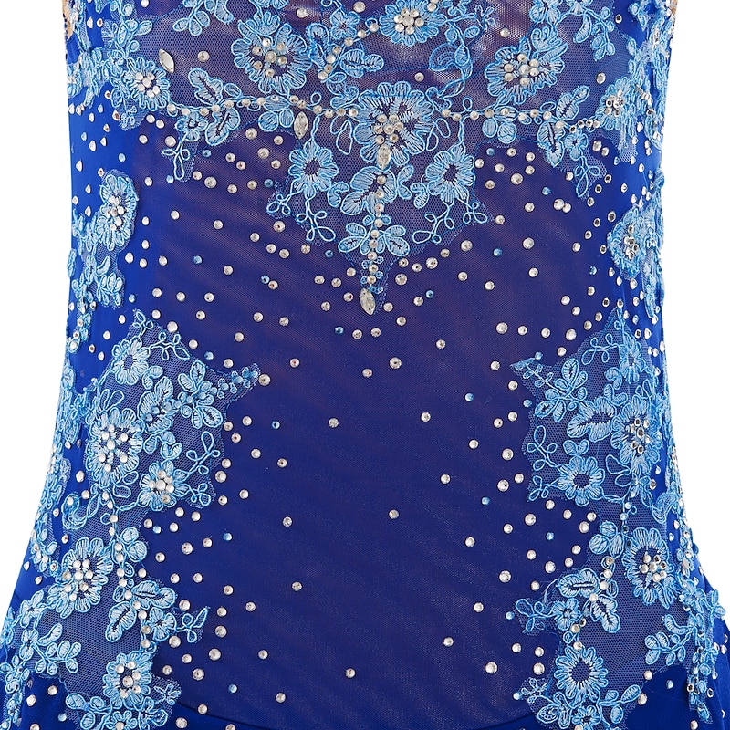 Figure Skating Dress Women's Girls' Ice Skating Dress Outfits Violet White Dusty Rose Flower Open Back Mesh Spandex Competition Skating Wear Handmade Jeweled Rhinestone Long Sleeve Ice Skating Figure4