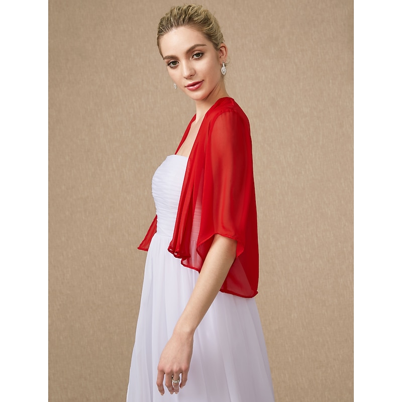 Women's Wrap Bolero Pure Basic Sun Protection Half Sleeve Chiffon Wedding Guest Wraps With Pure Color For Wedding All Seasons3