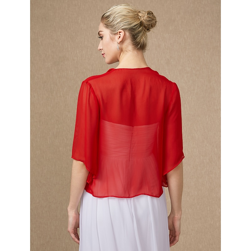 Women's Wrap Bolero Pure Basic Sun Protection Half Sleeve Chiffon Wedding Guest Wraps With Pure Color For Wedding All Seasons2