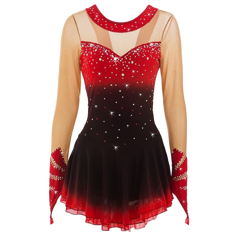 Figure Skating Dress Women's Girls' Ice Skating Dress Outfits Dusty Rose Purple Violet Halo Dyeing Spandex High Elasticity Competition Skating Wear Ice Skating Figure Skating2