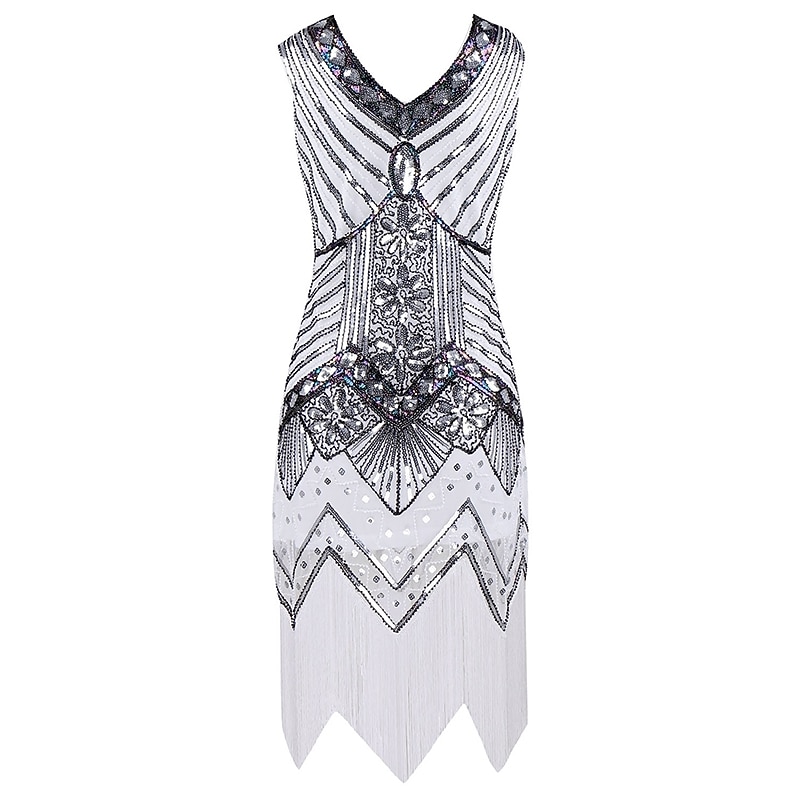 Roaring 20s Sparkle & Shine 1920s Knee Length Flapper Dress Dress Party Costume The Great Gatsby Charleston Wedding Guest Sequins Tassel Fringe Sequin Fancy Dress Women's Wedding Party Wedding Guest2