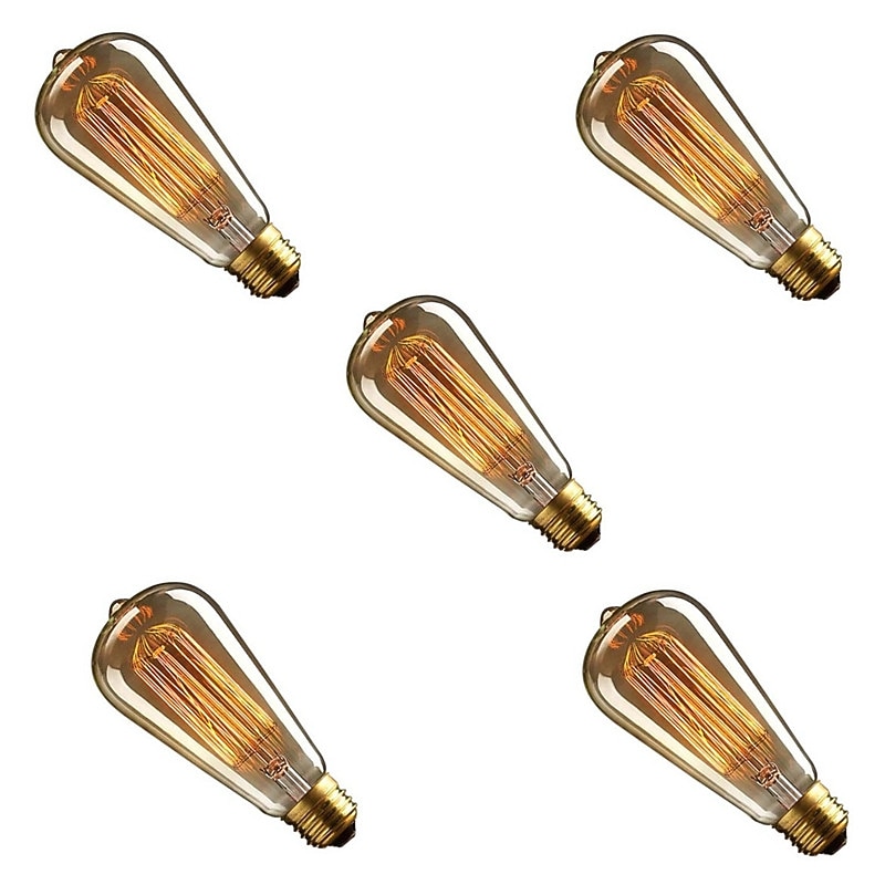 5pcs 40 W E26 / E27 ST58 Warm Yellow 2200-3000 k Dimmable Incandescent Vintage Edison Light Bulb 220-240 V