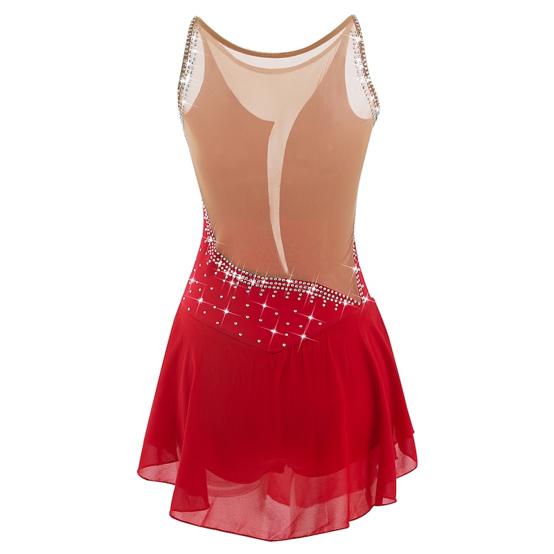 Figure Skating Dress Women's Girls' Ice Skating Dress White Yellow Pink Asymmetric Hem Mesh Spandex High Elasticity Practice Professional Competition Skating Wear Anatomic Design Classic Crystal3