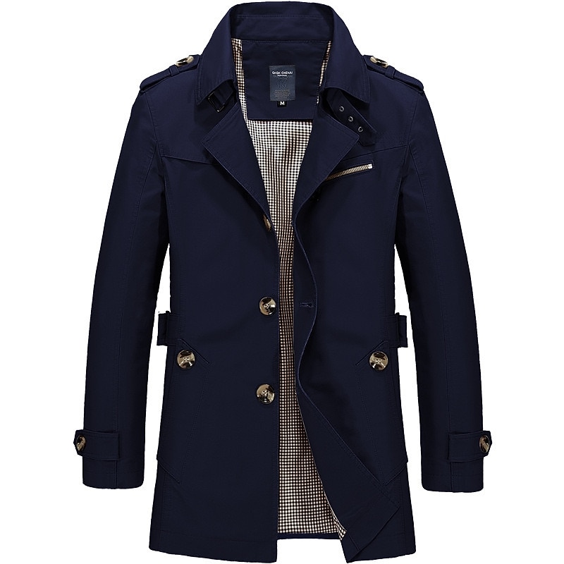 Men's Transition Jacket Trench Coat Trench Coat Daily Spring &  Fall Polyester Windbreaker Outerwear Clothing Apparel Vintage Solid Colored Notch lapel collar2