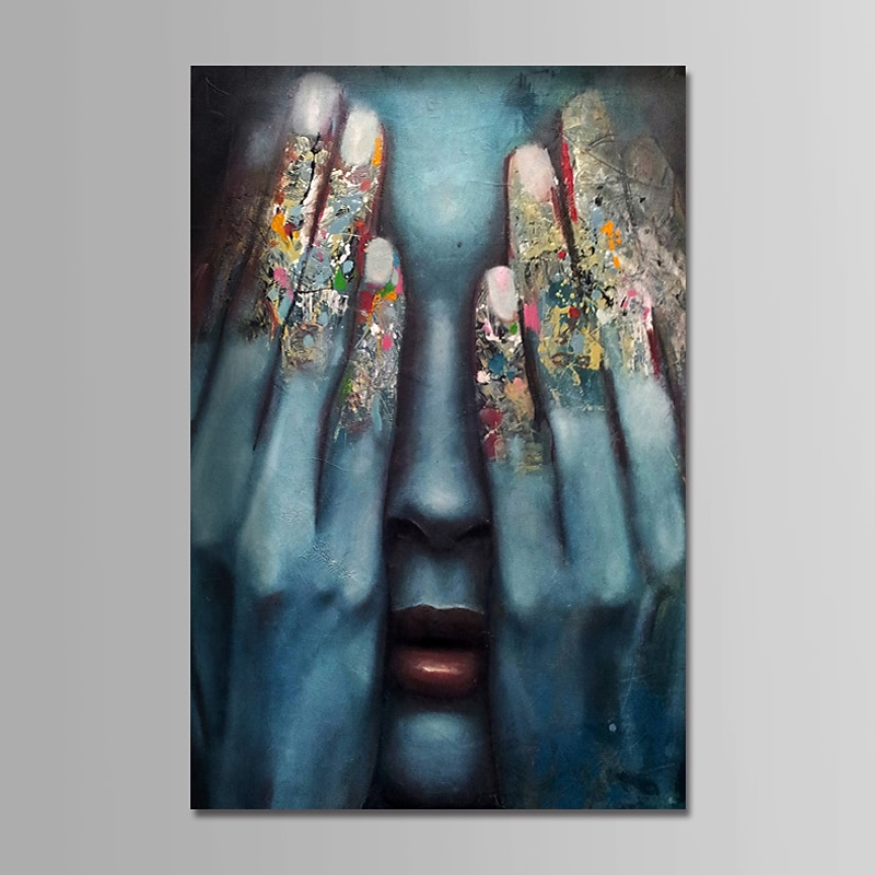 Oil Painting 100% Handmade Hand Painted Wall Art On Canvas Covering People Eyes Blue Women Face Abstract Modern Home Decoration Decor Rolled Canvas With Stretched Frame 40*60cm/60*90cm4