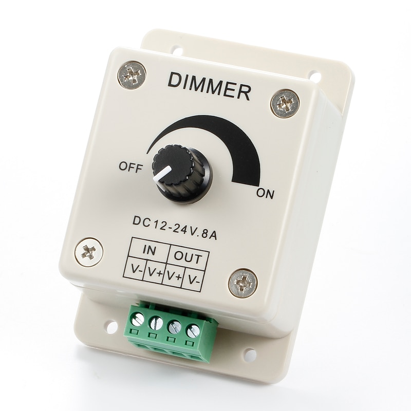 DIY DC12-24V 8A PWM Manual Knob Dimmer Controller 0%-100% PWM Dimming Control LED Light Brightness Switch for 5050 3528 2835 Single Color LED Strips Ribbon Lights Tape Lights or Other LED Products3