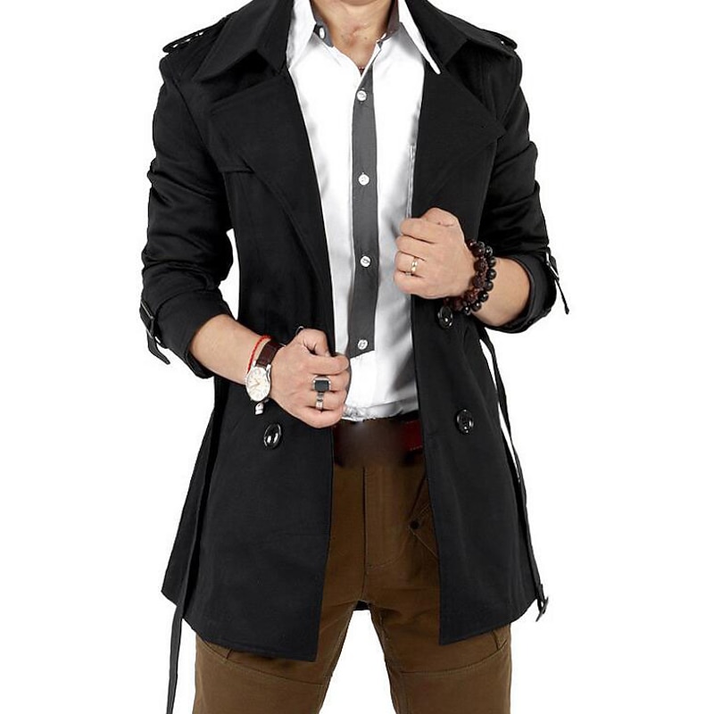 Men's Winter Coat Windbreaker Transition Jacket Field Coat Peacoat Trench Coat Overcoat Business Casual Fall Winter Cotton Outerwear Clothing Apparel Solid Colored Oversized Shirt Collar3