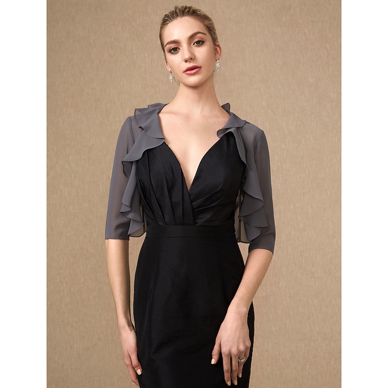 Half Sleeve Shrugs Chiffon Wedding / Party / Evening Women's Wrap With Cascading Ruffles/Wedding Guest dress to impress3