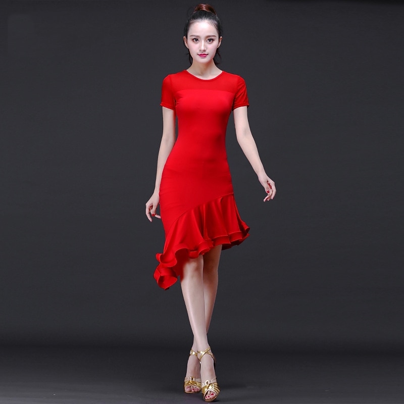 Latin Dance Dress Ruching Women's Training Performance Short Sleeves High Modal Church Dress Women's Daily2