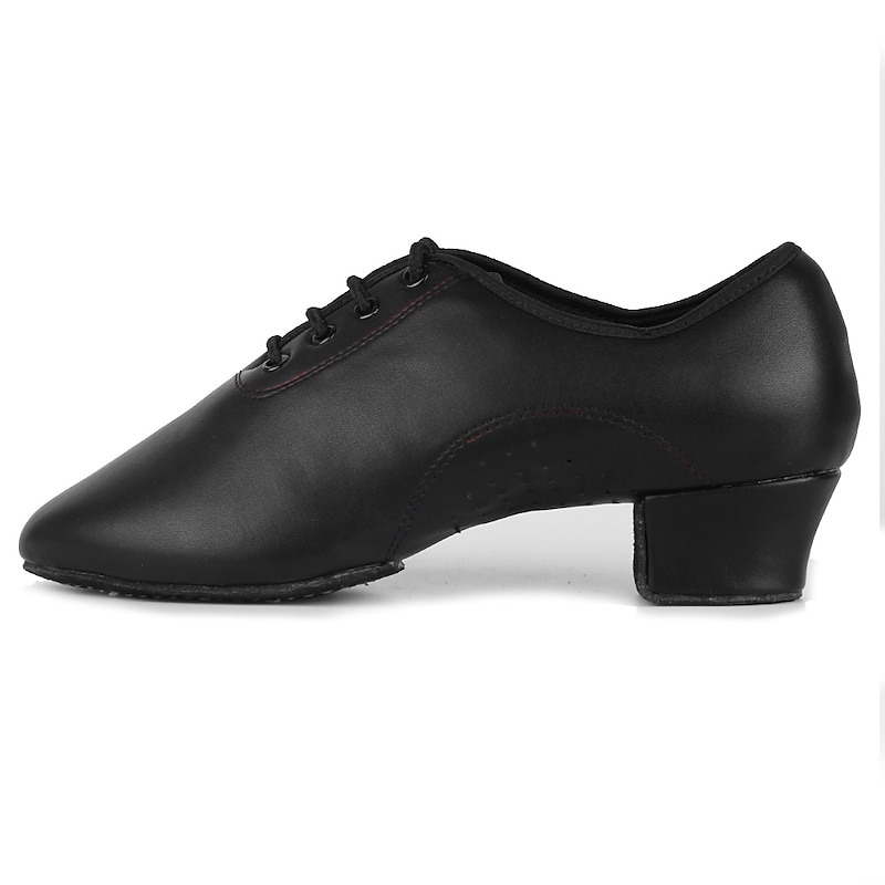 Men's Black Lace-Up Faux Leather Dance Shoes with Low Heel and Non-Slip Suede Sole for Ballroom and Latin Performance3