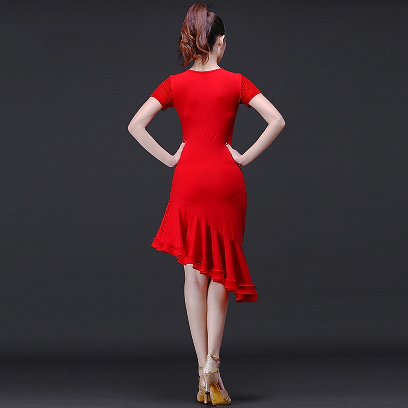 Latin Dance Dress Ruching Women's Training Performance Short Sleeves High Modal Church Dress Women's Daily4