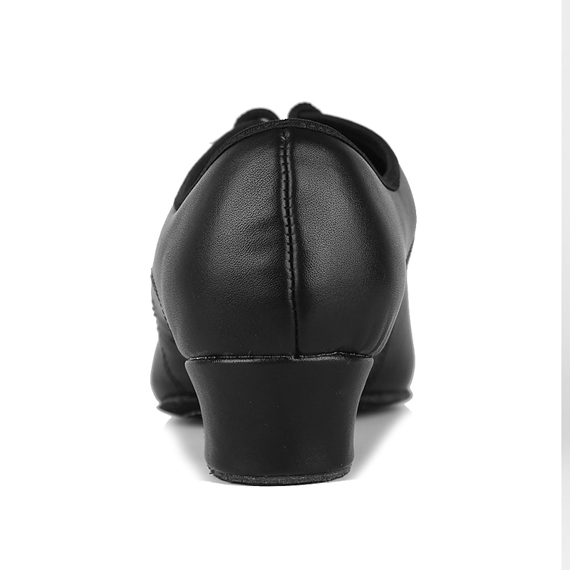 Men's Black Lace-Up Faux Leather Dance Shoes with Low Heel and Non-Slip Suede Sole for Ballroom and Latin Performance4