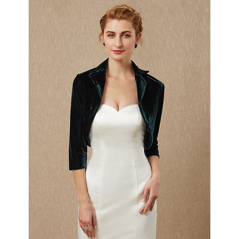 Green Women's Bolero Shrug Velvet Coats / Jackets Elegant Keep Warm 3/4 Length Sleeve Velvet Wedding Guest Wraps With Pure Color For Wedding Fall & Winter dress to impress3