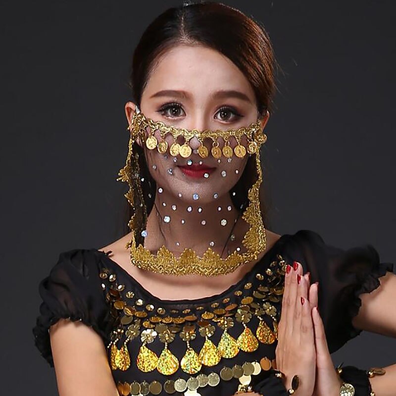 Belly Dance Ordinary Women's Training Tulle Paillette Veil3