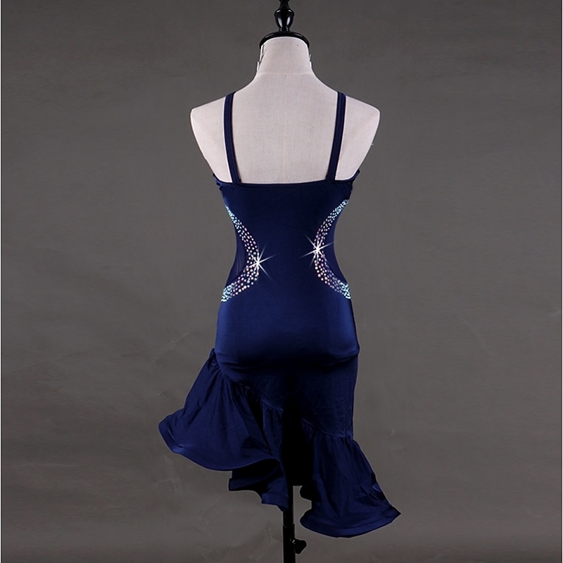 Dance Salsa Latin Dance Dress Crystals / Rhinestones Women's Performance Sleeveless High Spandex4