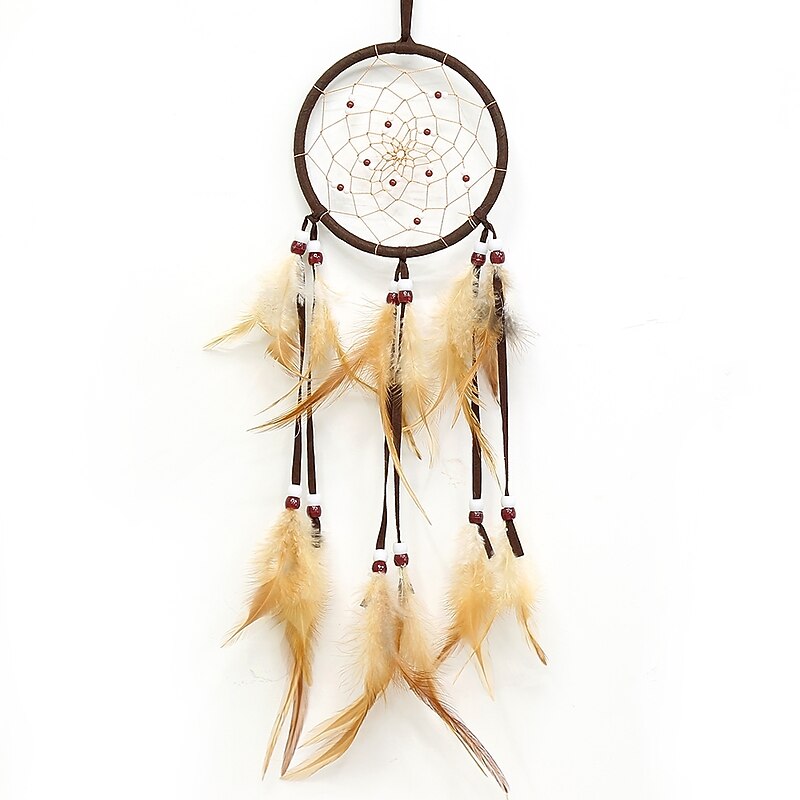 Dream Catcher Flower Pattern Handmade Gift with Gradient Feather and Beaded Wall Hanging Decor Art Indian Style 55*11 cm3