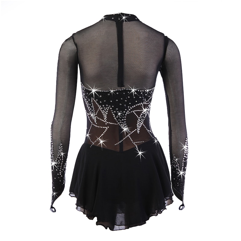 Figure Skating Dress Women's Girls' Ice Skating Dress Outfits Yan pink Violet Black Spandex High Elasticity Competition Skating Wear Handmade Floral Botanical Long Sleeve Ice Skating Figure Skating3