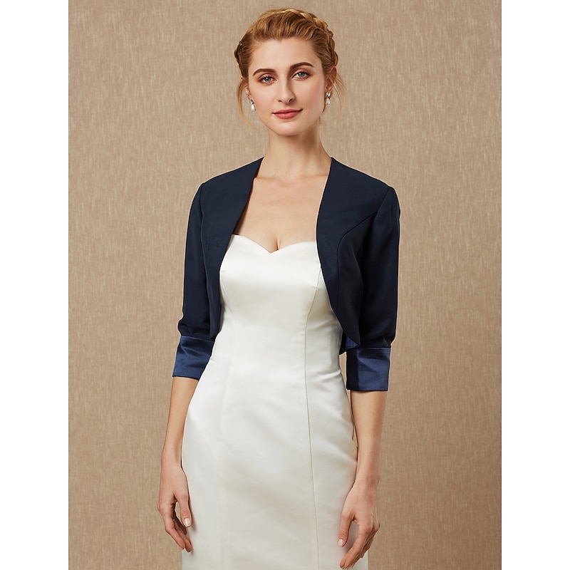 Women's Wrap Bolero Shrug Mother's Wraps Coats / Jackets Elegant 3/4 Length Sleeve Satin Wedding Guest Wraps With Pure Color For Party Spring &  Fall dress to impress