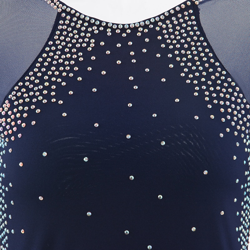 Figure Skating Dress Women's Girls' Ice Skating Dress Violet Black White Open Back Mesh Spandex High Elasticity Training Competition Skating Wear Classic Crystal / Rhinestone Long Sleeve Ice Skating4