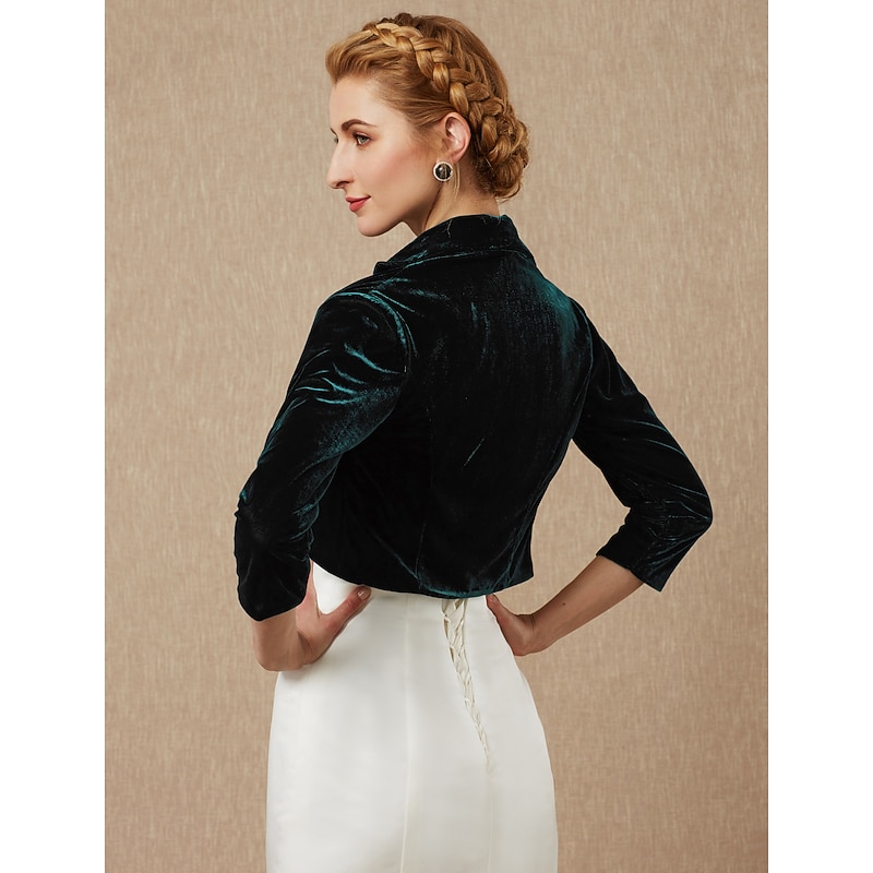 Green Women's Bolero Shrug Velvet Coats / Jackets Elegant Keep Warm 3/4 Length Sleeve Velvet Wedding Guest Wraps With Pure Color For Wedding Fall & Winter dress to impress4