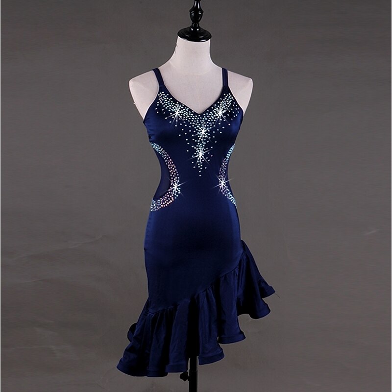 Dance Salsa Latin Dance Dress Crystals / Rhinestones Women's Performance Sleeveless High Spandex2