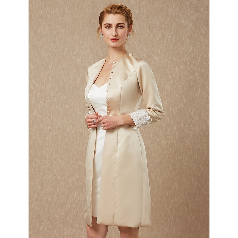 Long Sleeve Coats / Jackets Lace / Satin Wedding / Party / Evening Women's Wrap With Lace / Appliques / Button3