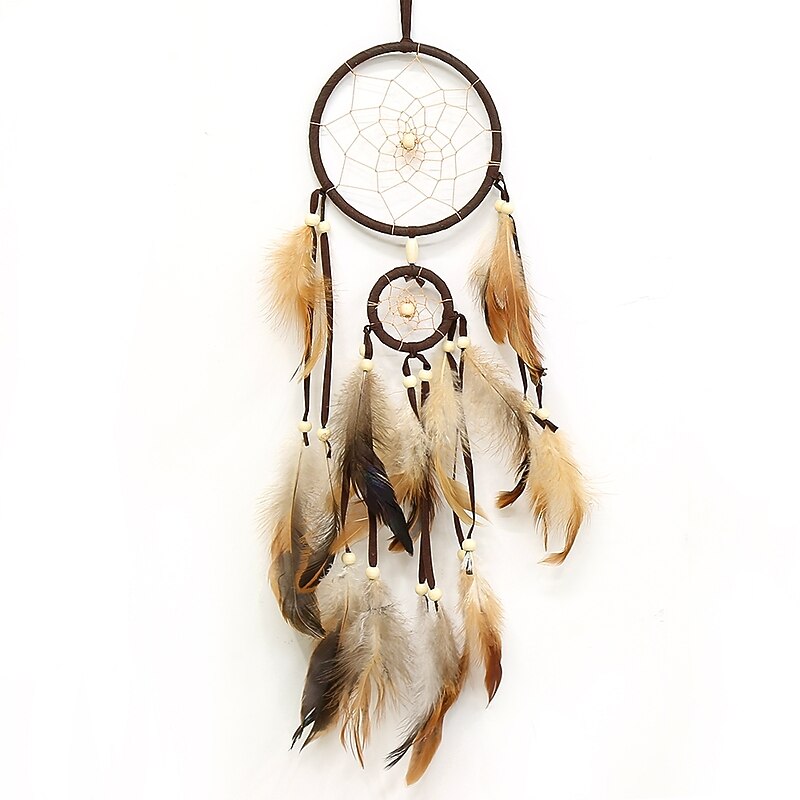 Dream Catcher Handmade Gift with Small Circle Gradient Feather and Beaded Wall Hanging Decor Art Indian Style 55*11 cm3