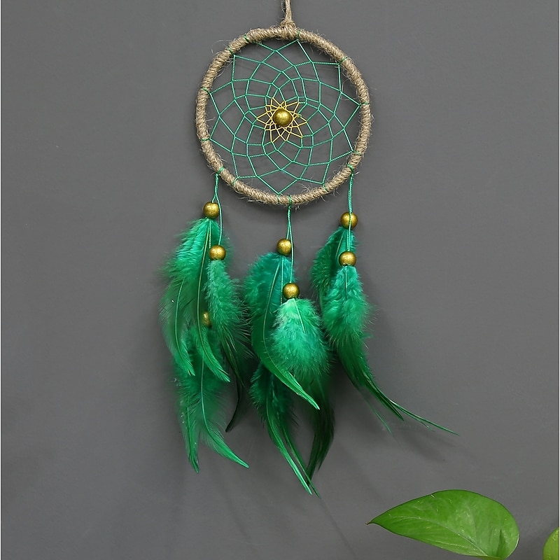Boho Dream Catcher Handmade Gift Wall Hanging Decor Art Ornament Craft Feather Bead for Kids Bedroom Wedding Festival 40*11cm