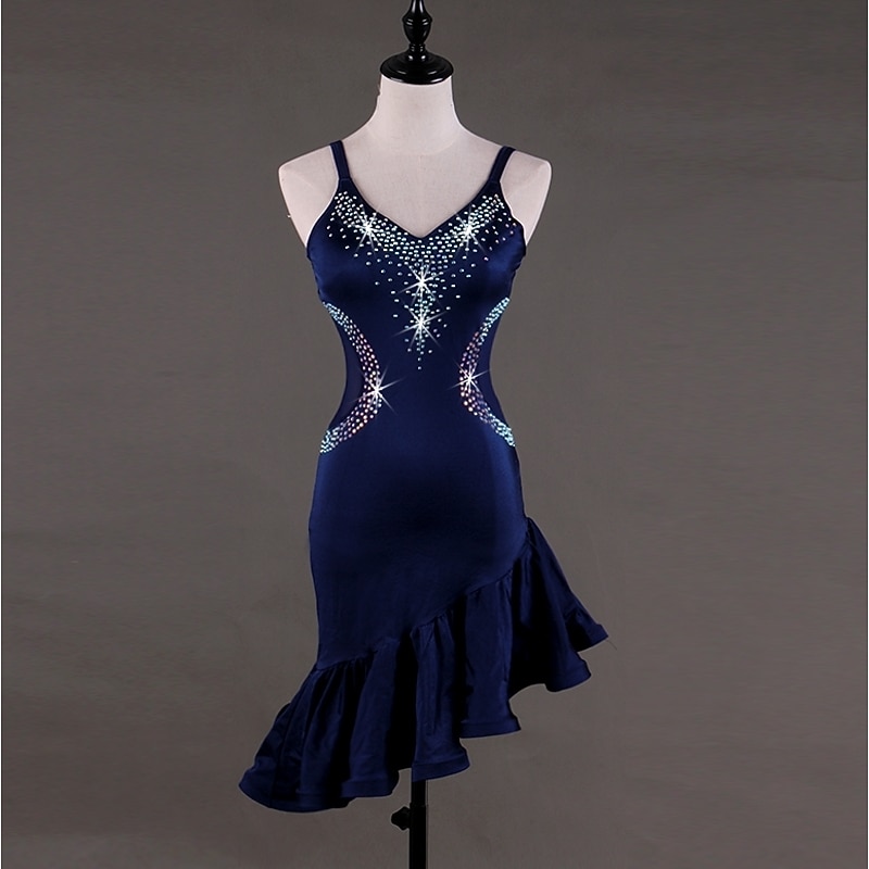 Dance Salsa Latin Dance Dress Crystals / Rhinestones Women's Performance Sleeveless High Spandex