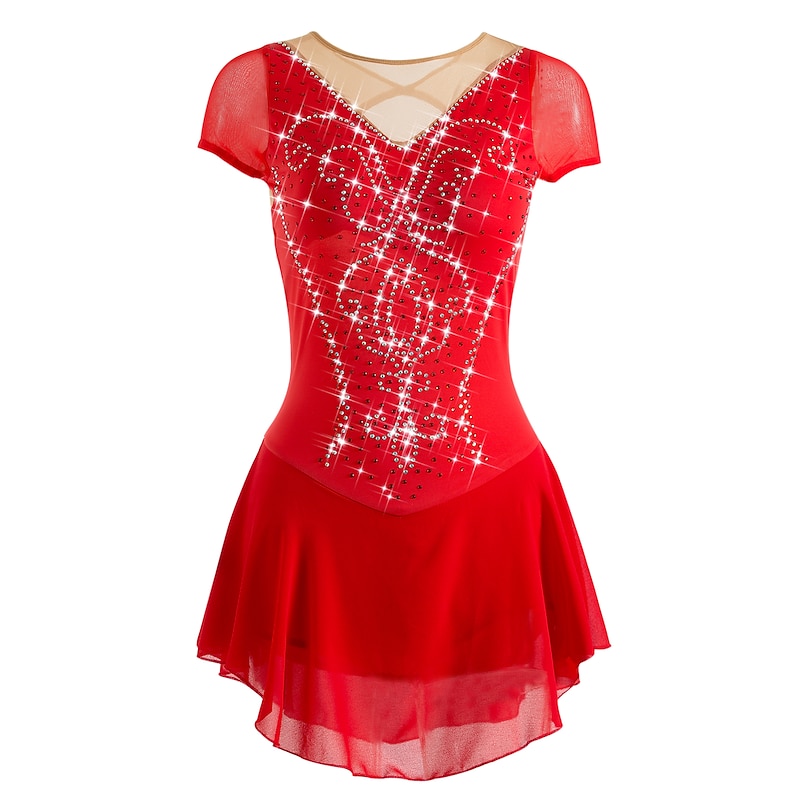 Figure Skating Dress Women's Girls' Ice Skating Dress Outfits White Purple Red Mesh Spandex High Elasticity Training Leisure Sports Practice Skating Wear Anatomic Design Handmade Patchwork Classic2