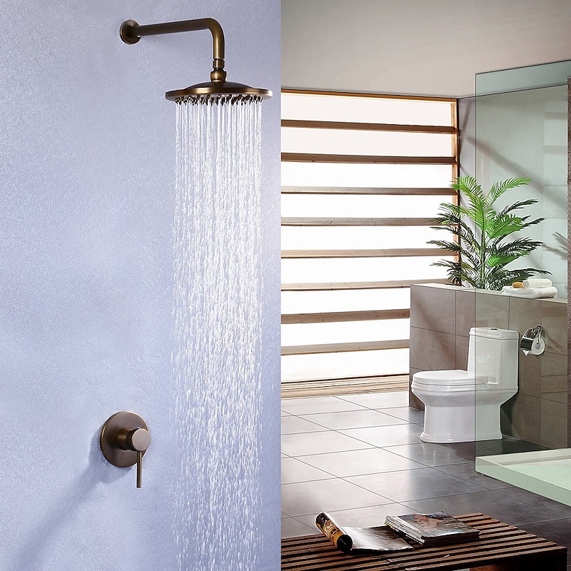Vintage Concealed Shower Faucet Combo Set 8" Shower Head, Shower System Mixer Rough In Valve Rainfall High Pressure Head with Drain, Wall Monted Tub and Shower Trim Kit Bathroom Bath2