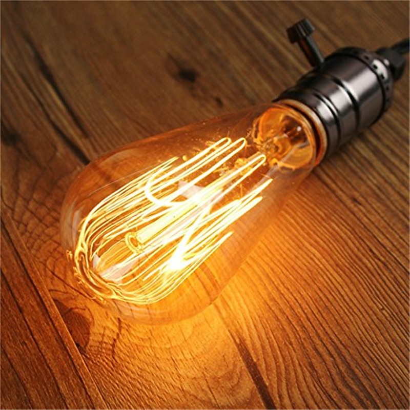 1pc 60W Incandescent Vintage Edison Light Bulb Retro Dimmable Decorative Bulb E26 E27 ST64 Warm White 2200-2300k 220-240V2