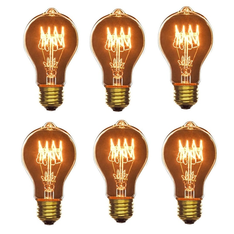 6pcs 40 W E26 / E27 A60(A19) Warm White 2200-2700 k Retro / Dimmable / Decorative Incandescent Vintage Edison Light Bulb 220-240 V
