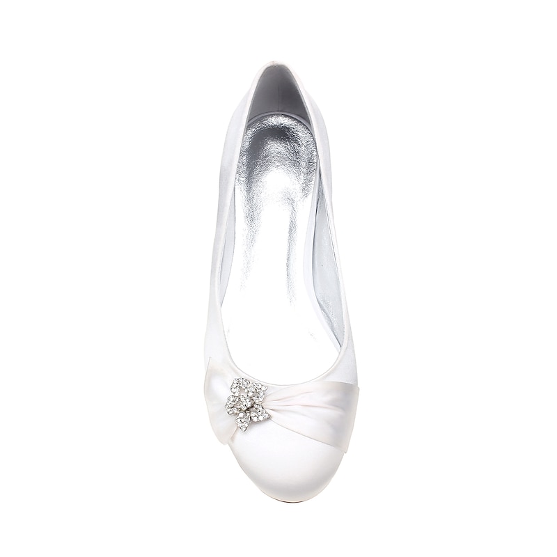 Women's Navy Blue Satin Ballet Flats  with Rhinestone Embellishment - Elegant Wedding and Evening Shoes4