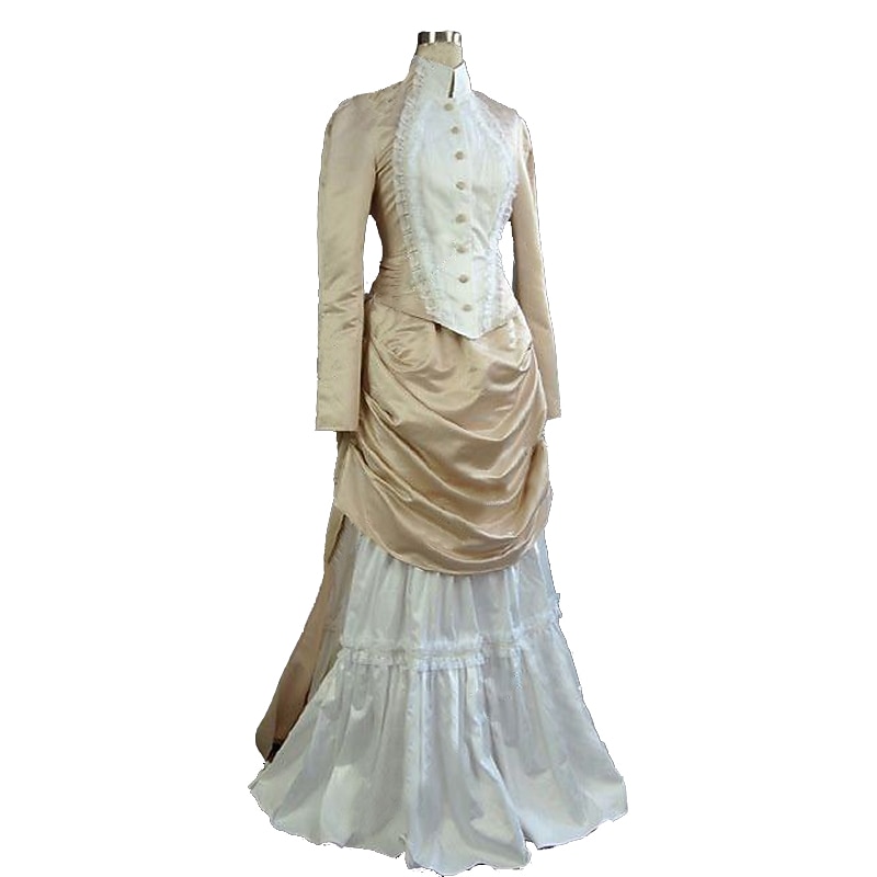 Top Dress Victorian 1910s Edwardian Floor Length Dress Outfits Plus Size Normal Customized Puff Balloon Sleeve Duchess Plus Size Bridal Solid Colored Fancy Dress Women's Wedding Homecoming Carnival2