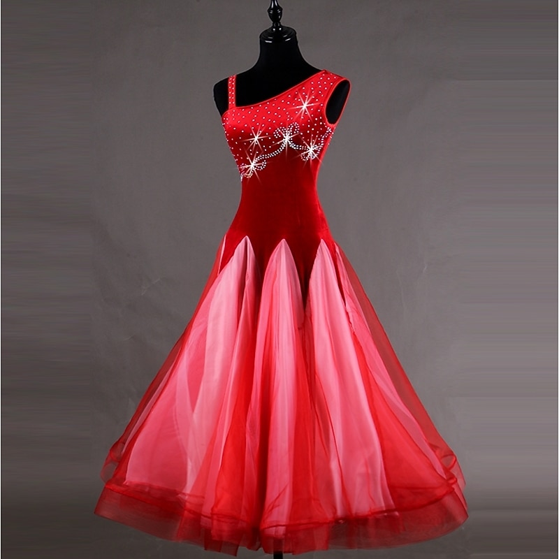 Ballroom Dance Dress Crystals / Rhinestones Women's Training Sleeveless High Velvet Georgette Corduroy Social DanceWear Stage Wear3