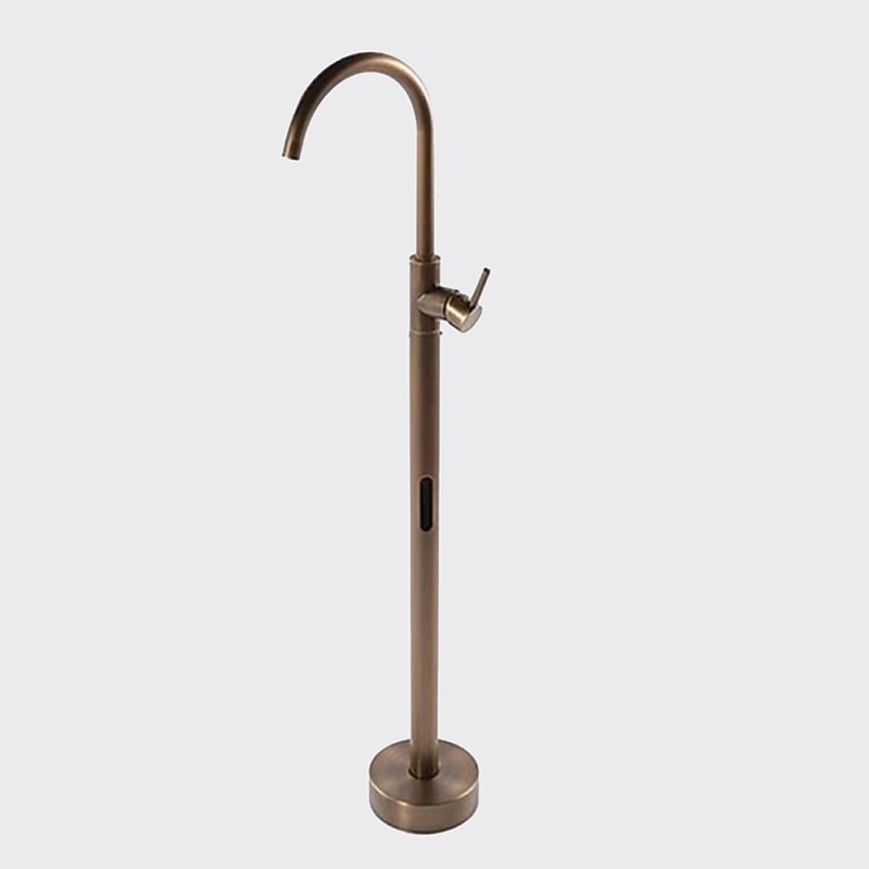 Antique Brass Bathtub Faucet Freestanding, 360 Swivel Spout Floor Mount Bath Tub Shower Filler Mixer Taps, Vintage Free Standing Clawfoot Tub with Hot and Cold Water Hose - Main Image