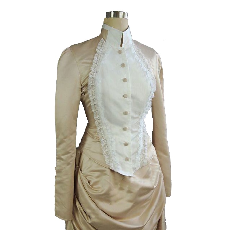 Top Dress Victorian 1910s Edwardian Floor Length Dress Outfits Plus Size Normal Customized Puff Balloon Sleeve Duchess Plus Size Bridal Solid Colored Fancy Dress Women's Wedding Homecoming Carnival4