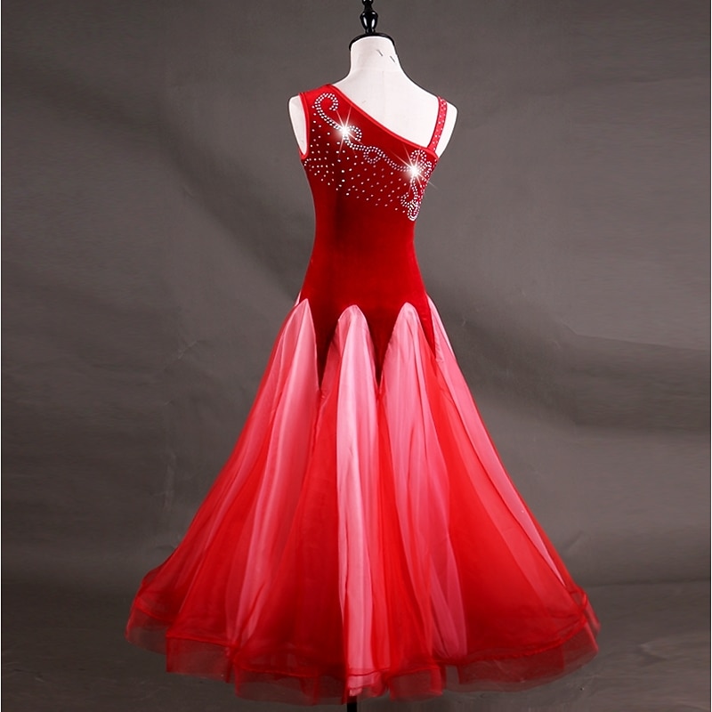 Ballroom Dance Dress Crystals / Rhinestones Women's Training Sleeveless High Velvet Georgette Corduroy Social DanceWear Stage Wear4