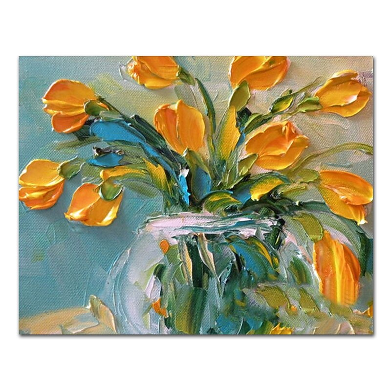 Oil Painting Hand Painted Horizontal Still Life Floral / Botanical Comtemporary Modern Stretched Canvas3