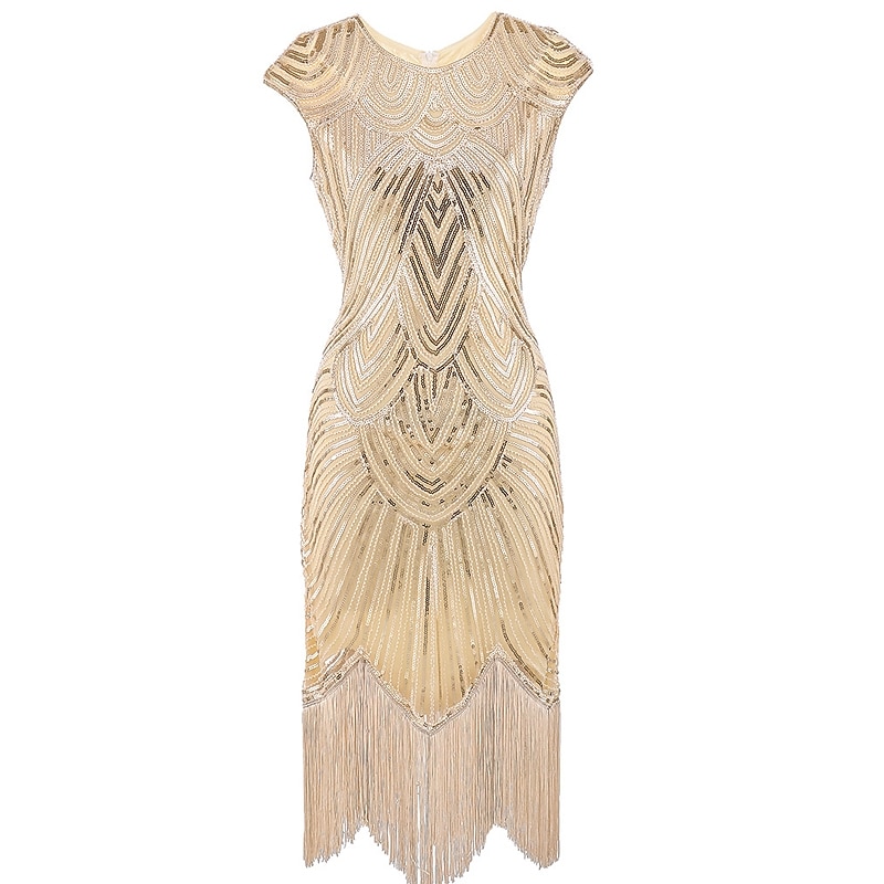 Roaring 20s 1920s Cocktail Dress Knee Length Flapper Dress Dress Halloween Costumes Juliet Sleeve The Great Gatsby Charleston Sequins Embroidered Fancy Dress Women's Wedding Party Wedding Guest3