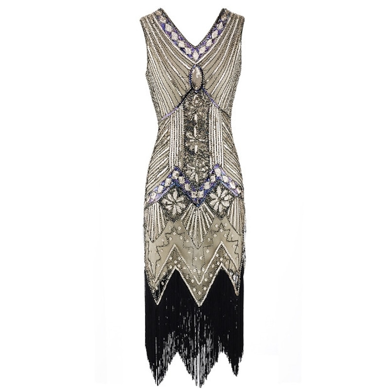 The Great Gatsby Charleston Roaring 20s 1920s Cocktail Dress Vintage Dress Summer Flapper Dress Halloween Costumes Prom Dresses Women's Sequins Costume Vintage Cosplay Party Prom Sleeveless Knee3