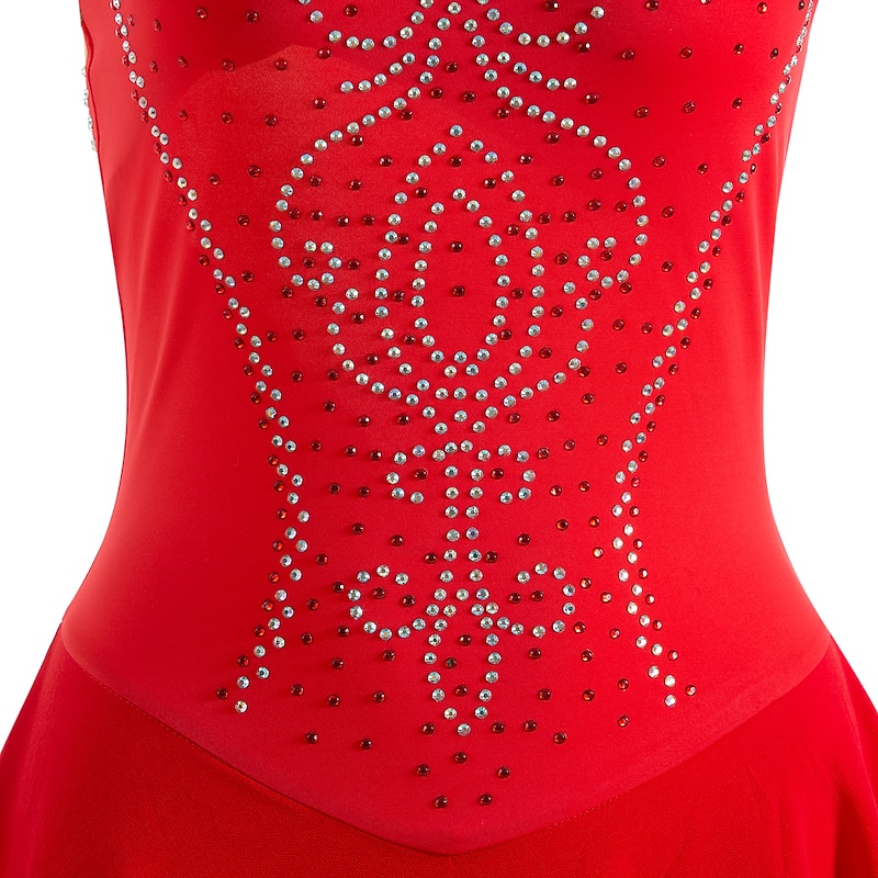 Figure Skating Dress Women's Girls' Ice Skating Dress White Black Red Open Back Mesh Spandex High Elasticity Training Competition Skating Wear Handmade Classic Crystal / Rhinestone Long Sleeve Ice4
