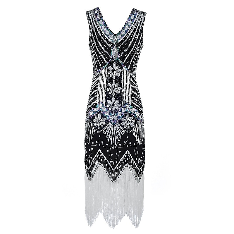 The Great Gatsby Charleston Roaring 20s 1920s Cocktail Dress Vintage Dress Summer Flapper Dress Halloween Costumes Prom Dresses Women's Sequins Costume Vintage Cosplay Party Prom Sleeveless Knee4