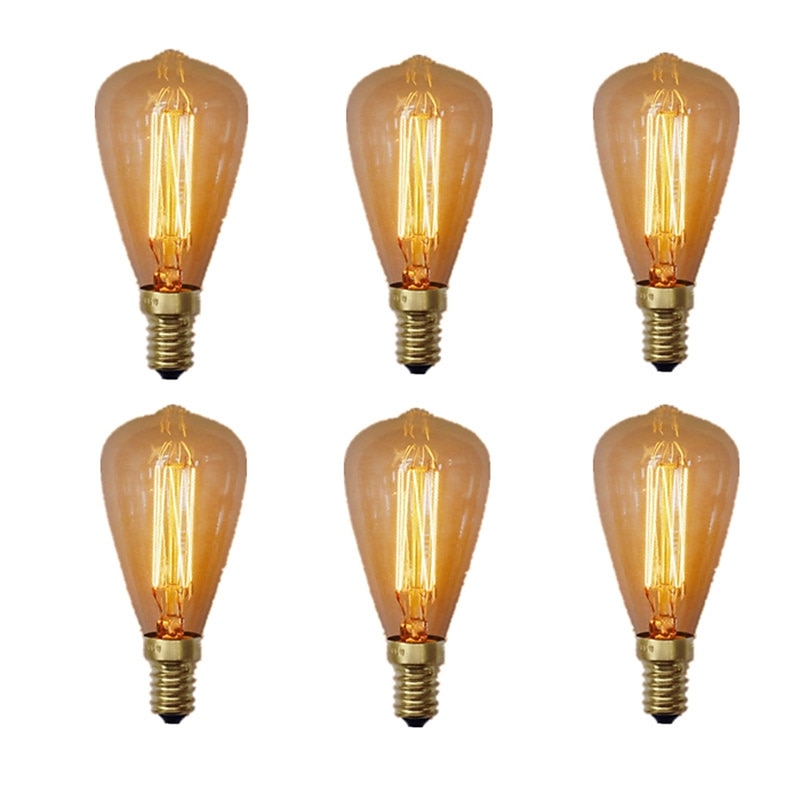 6pcs 40W E14 ST48 Incandescent Vintage Edison Light Bulb Warm White 2200-2700k Retro Dimmable for Candle Pendant Light Chandelier 220-240V