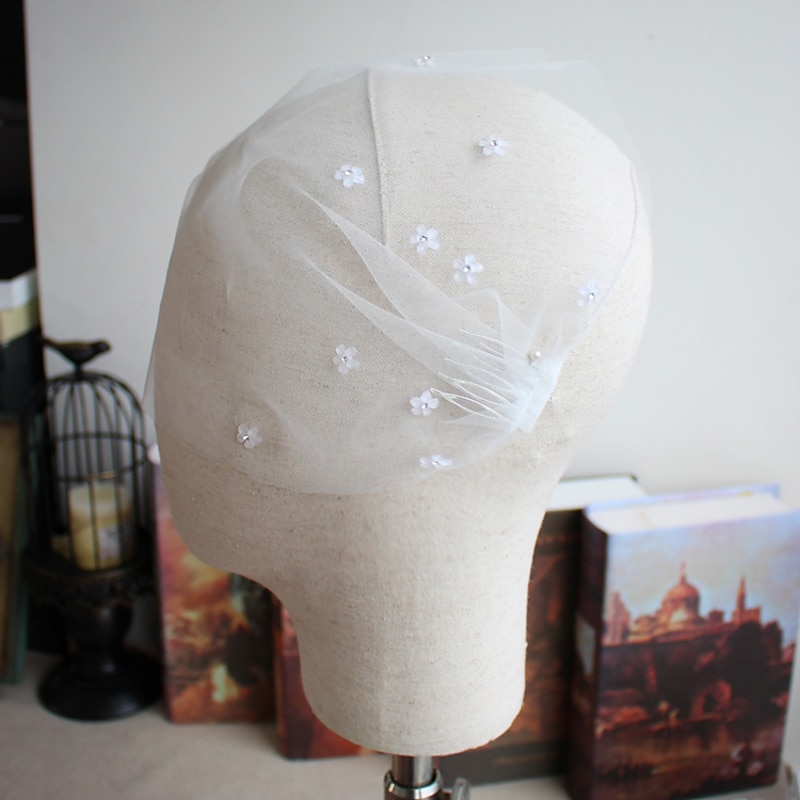 One-tier Euramerican Wedding Veil Blusher Veils / Birdcage Veils with Acrylic / Crystals / Rhinestones Tulle dress to impress4