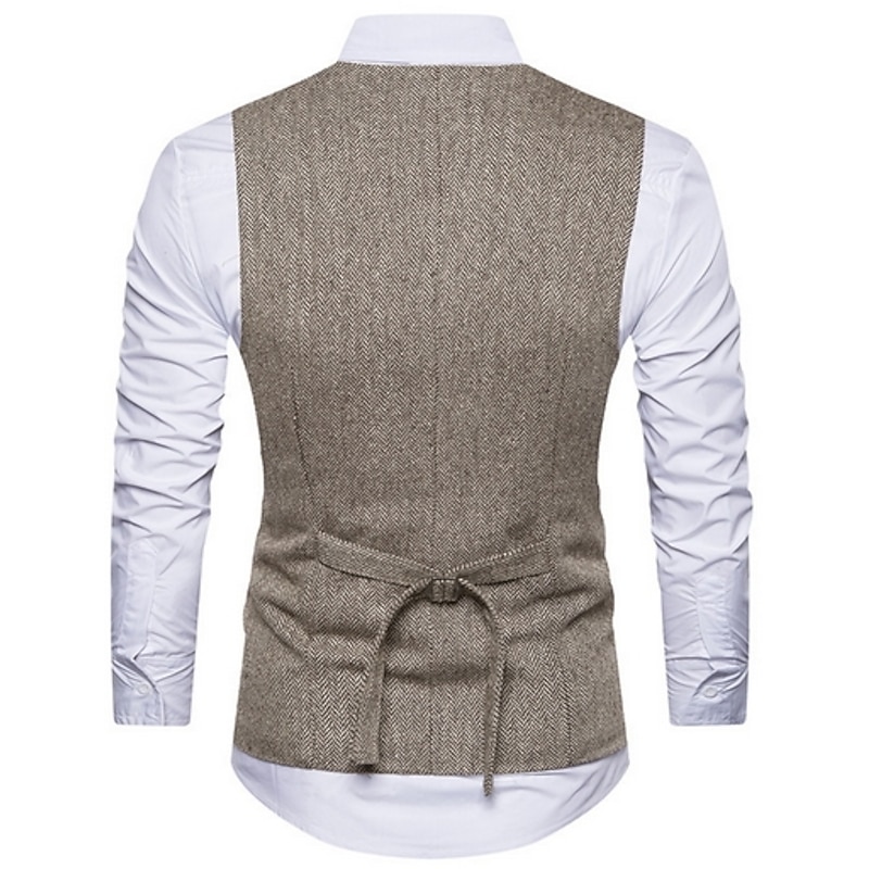Men's Vest Waistcoat Wedding Business Formal Evening Office Spring Basic Polyester Comfortable Solid Colored Double Breasted V Neck Slim Black Khaki Gray Vest4