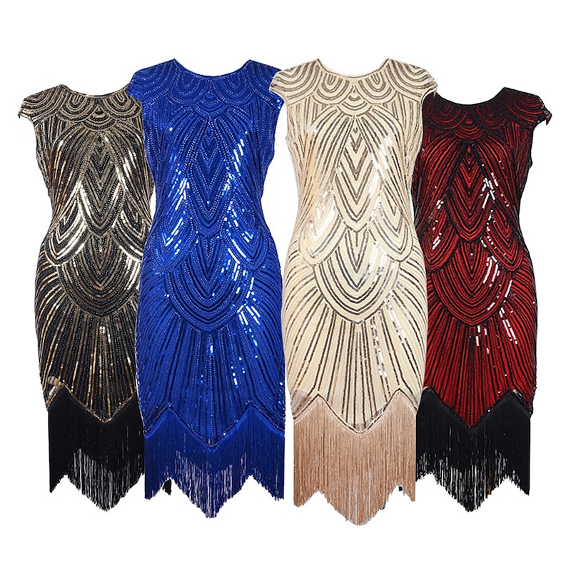 Roaring 20s 1920s Prom Dress Knee Length Flapper Dress Dress Cocktail Dress The Great Gatsby Charleston Wedding Guest Sequins Tassel Fringe Solid Colored Fancy Dress Women's Wedding Party Wedding2
