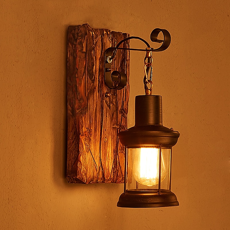 Wall Lamp Single Head Industrial Rustic Vintage Retro Wooden Wall Scone Metal Painting Color for The Country Home Hotel Corridor Decorate Wall Light